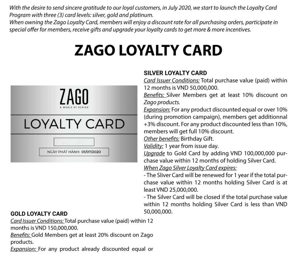 LOYALTY CARD TERMS CONDITIONS Zago Store